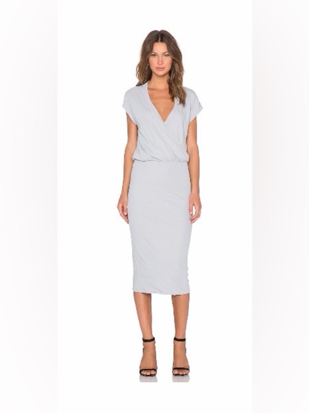 James Perse Sleeveless Draped Wrap Midi Dress - Light Gray